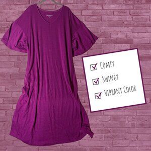 Stan Herman Oversized Knit Midi Dress, Vibrant Magenta, Size XL - Comfy & Swingy